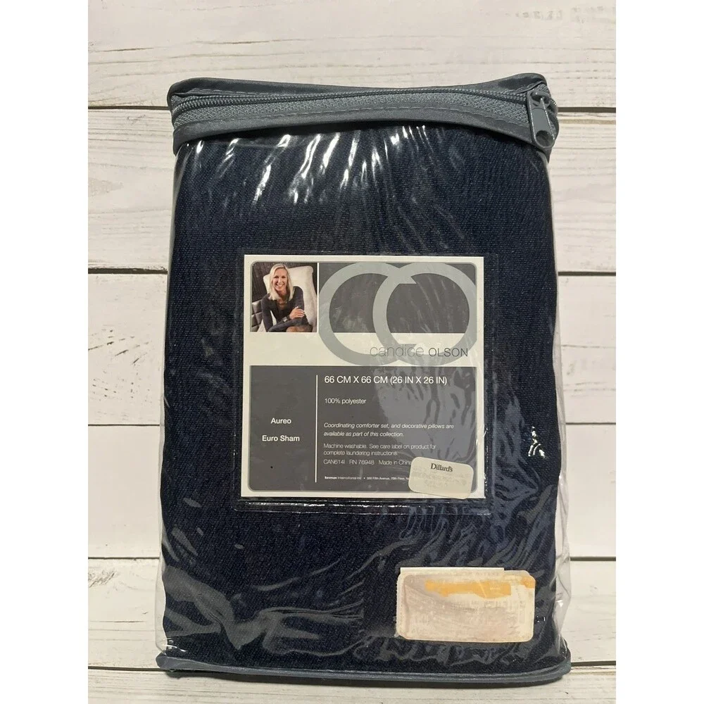 Candice Olson AUREO Euro Sham 26” x 26” Navy Blue Tan Cording Hidden Zipper